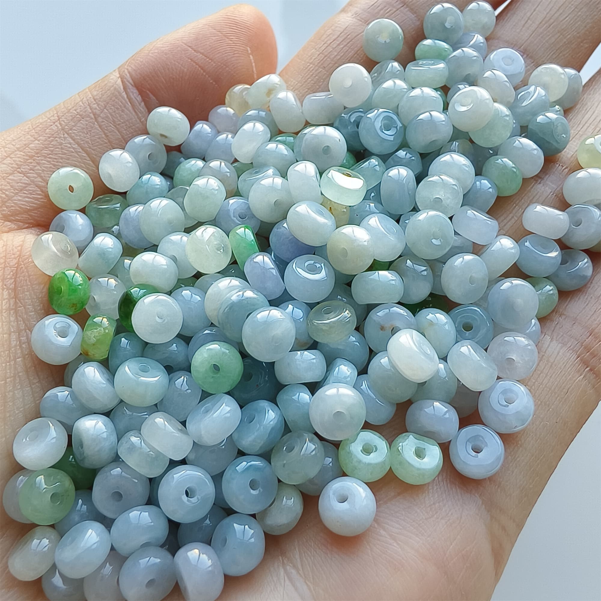 DDP 50pcs 5-5.5mm Natural Certificated Type A Untreated Green White Lavender Burmese Jadeite Rondelle Beads