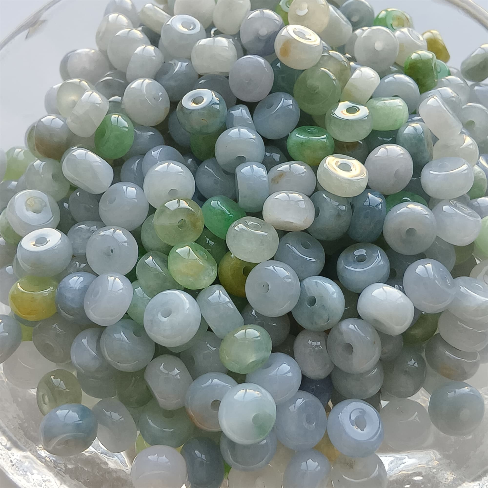 DDP 50pcs 5-5.5mm Natural Certificated Type A Untreated Green White Lavender Burmese Jadeite Rondelle Beads