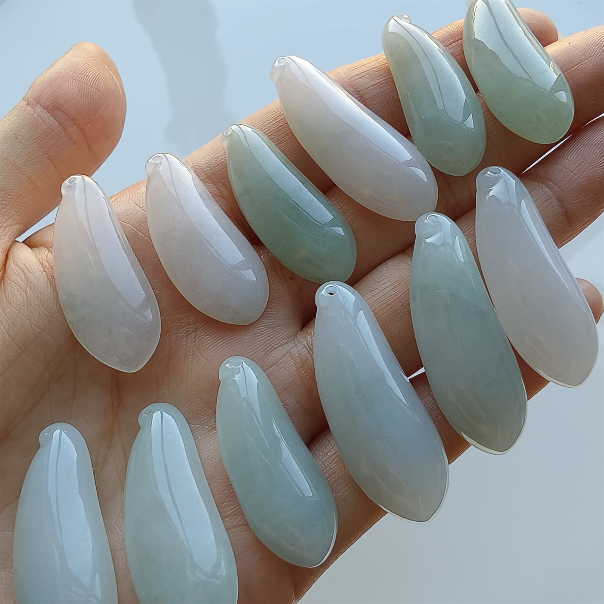 DDP 2pcs 30-38mm Natural Certificated Type A Icy Green White Burmese Jadeite Blessed Melon Amulet Beads