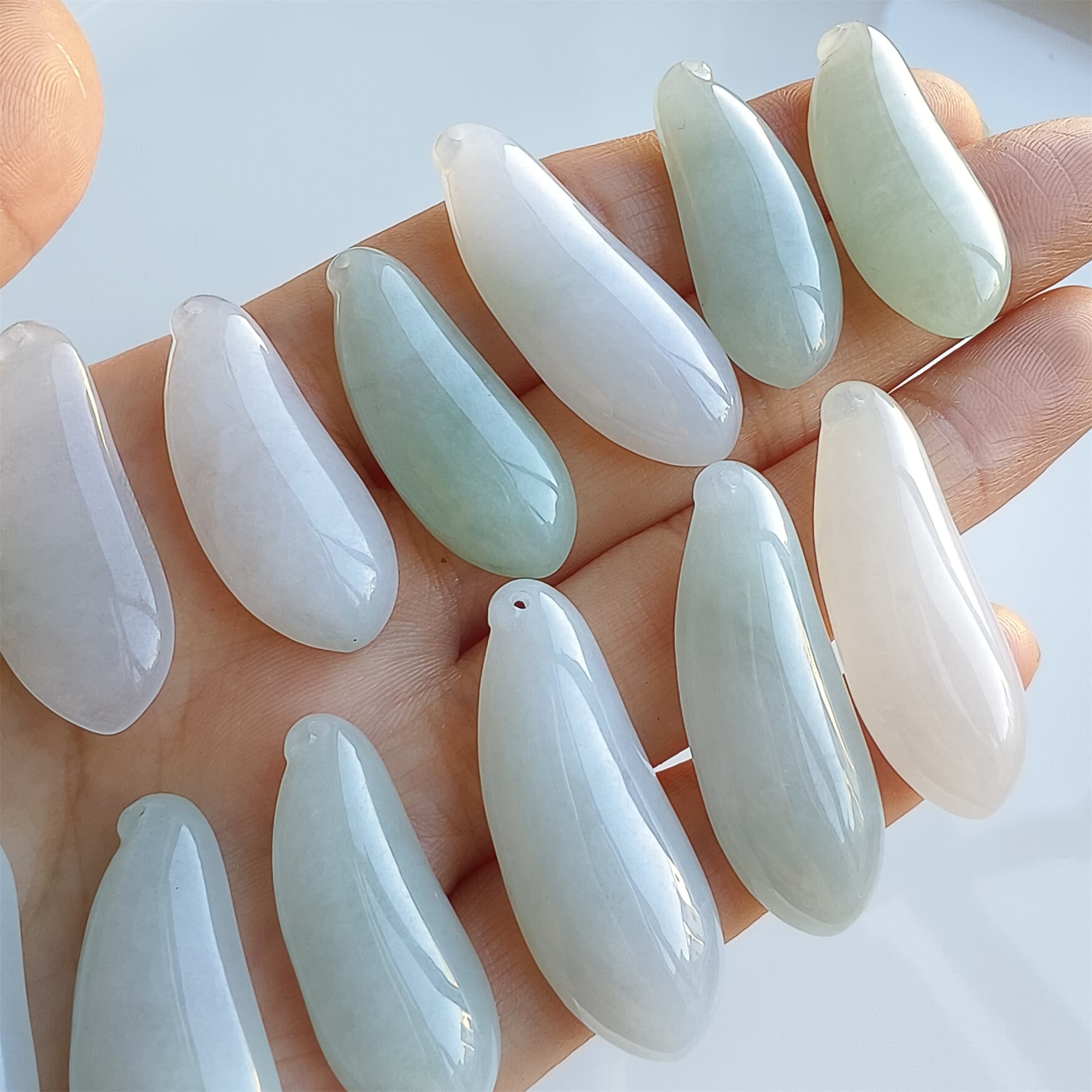 DDP 2pcs 30-38mm Natural Certificated Type A Icy Green White Burmese Jadeite Blessed Melon Amulet Beads