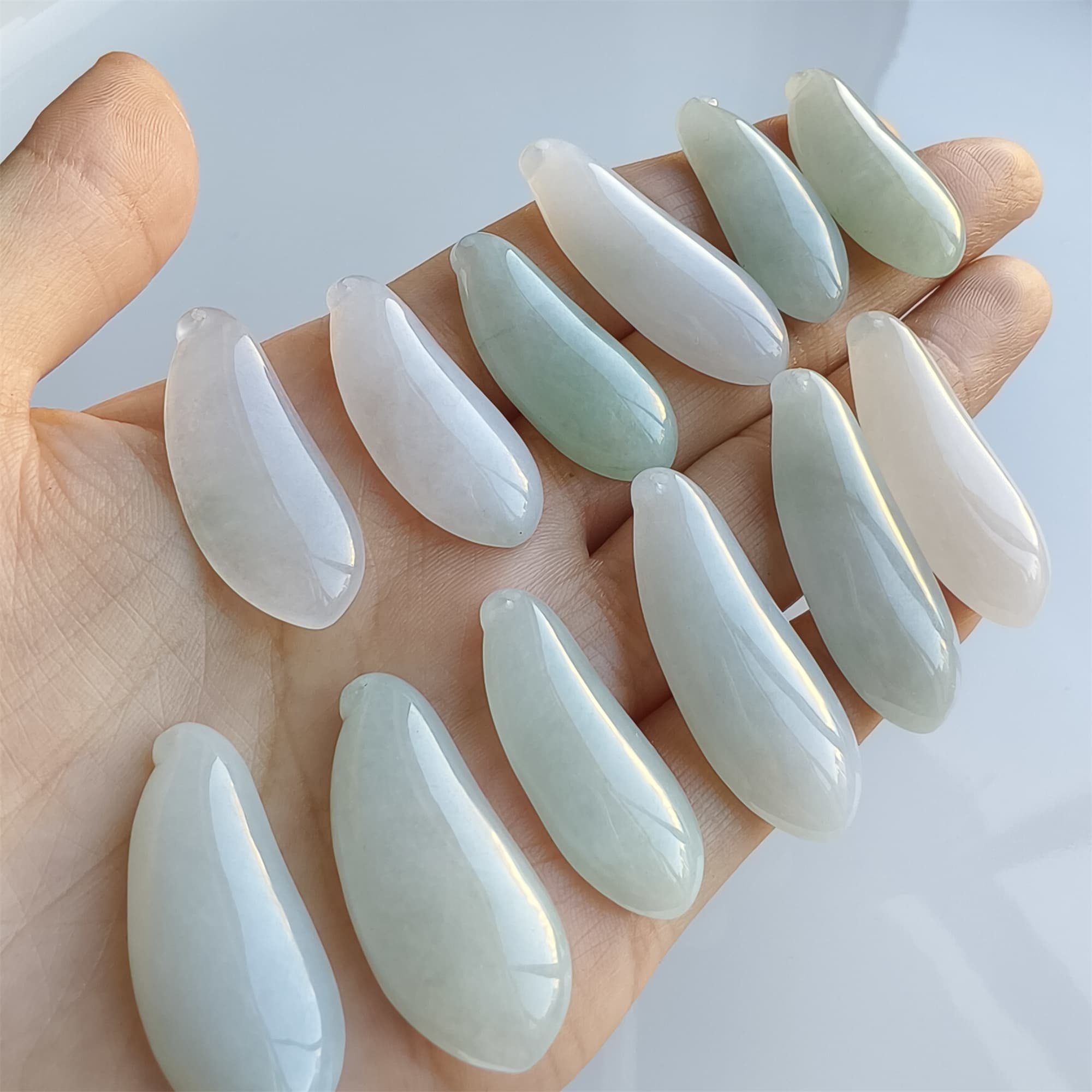 DDP 2pcs 30-38mm Natural Certificated Type A Icy Green White Burmese Jadeite Blessed Melon Amulet Beads