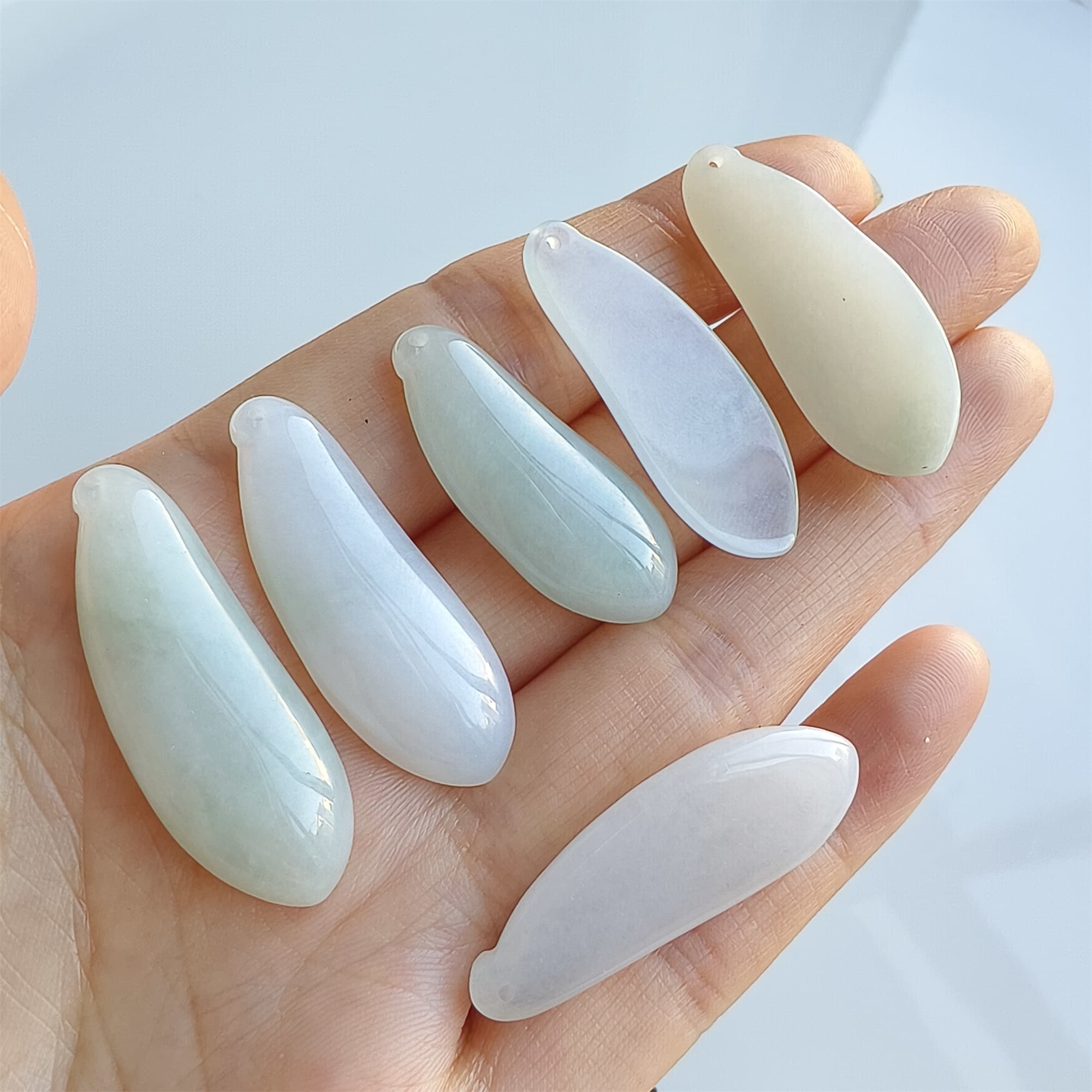 DDP 2pcs 30-38mm Natural Certificated Type A Icy Green White Burmese Jadeite Blessed Melon Amulet Beads