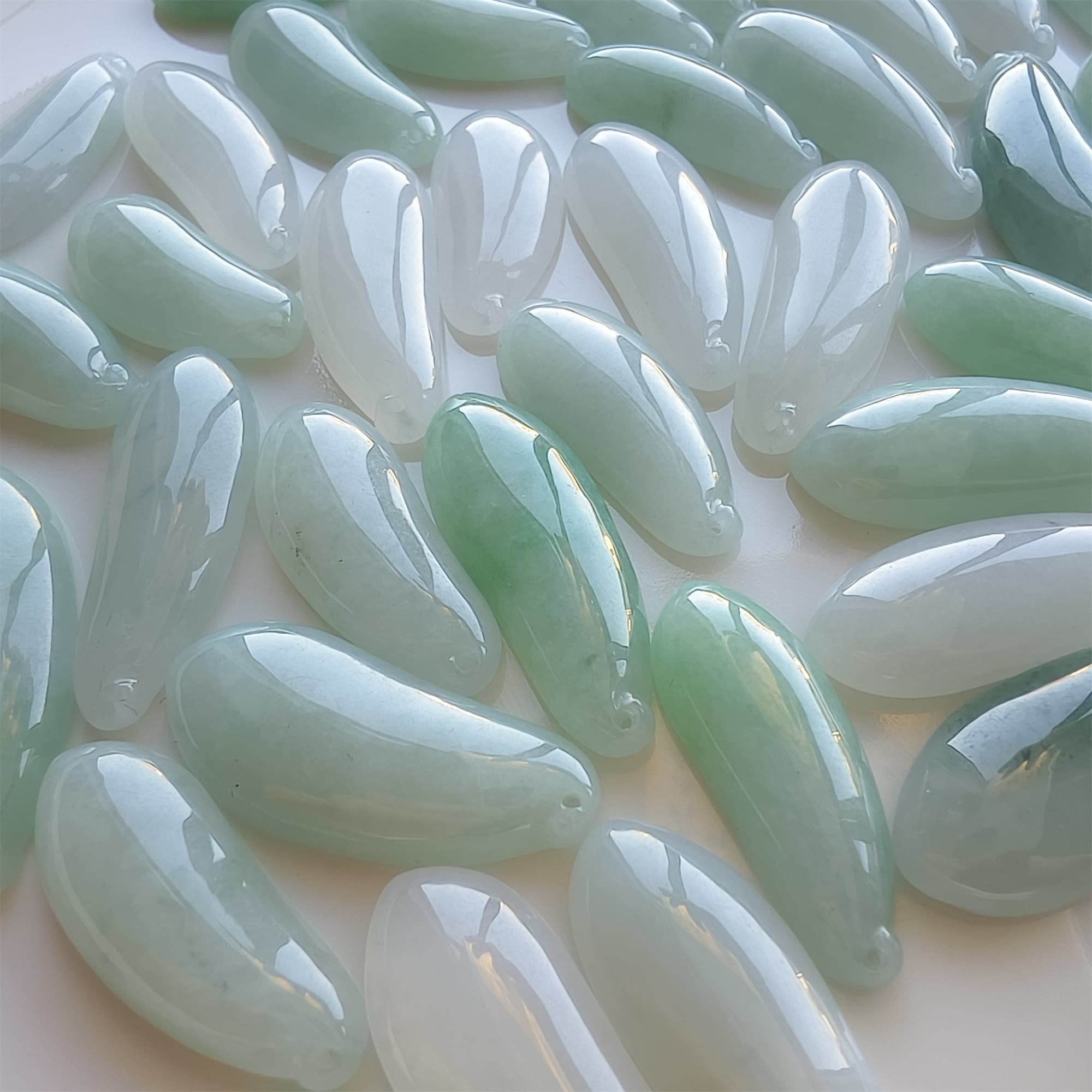 DDP 2pcs 30-38mm Natural Certificated Type A Icy Green White Burmese Jadeite Blessed Melon Amulet Beads