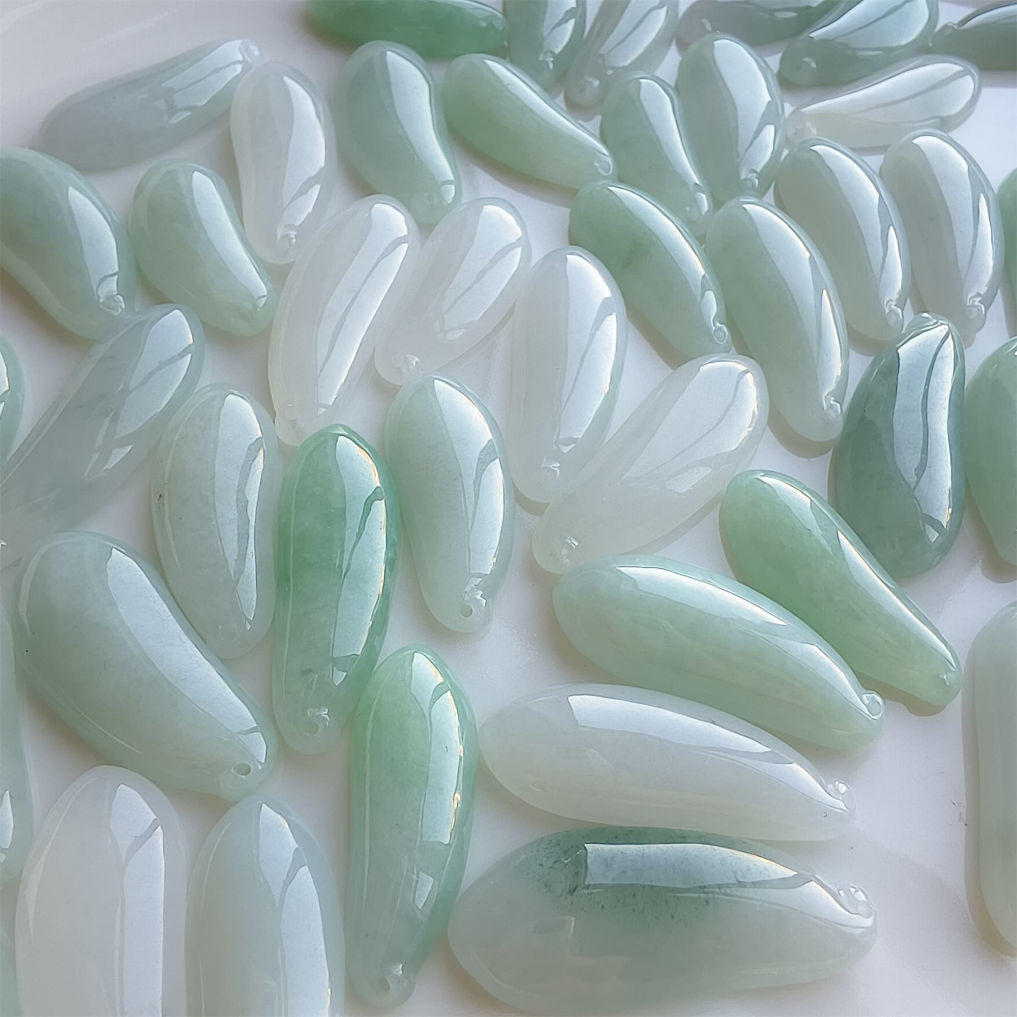DDP 2pcs 30-38mm Natural Certificated Type A Icy Green White Burmese Jadeite Blessed Melon Amulet Beads