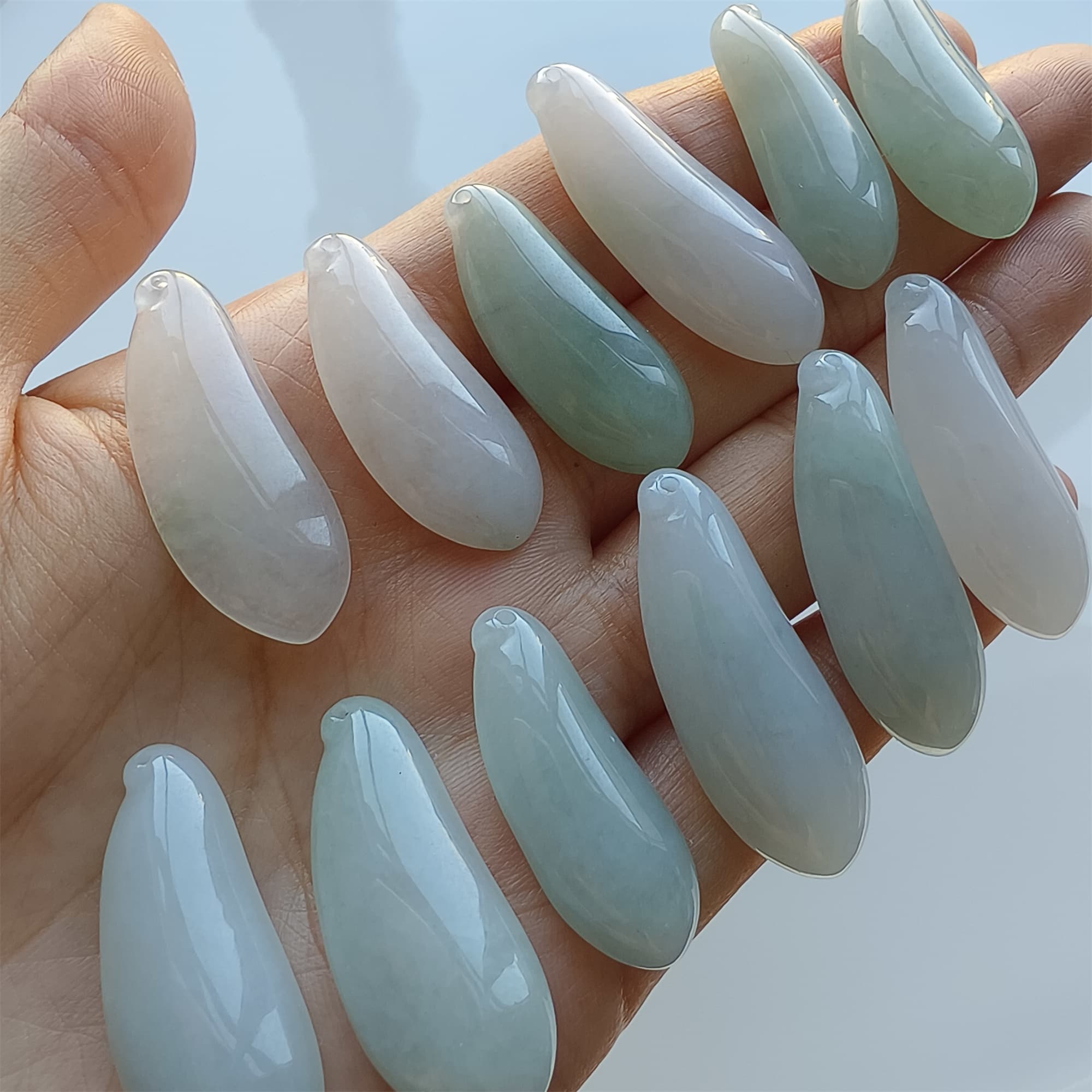 DDP 2pcs 30-38mm Natural Certificated Type A Icy Green White Burmese Jadeite Blessed Melon Amulet Beads