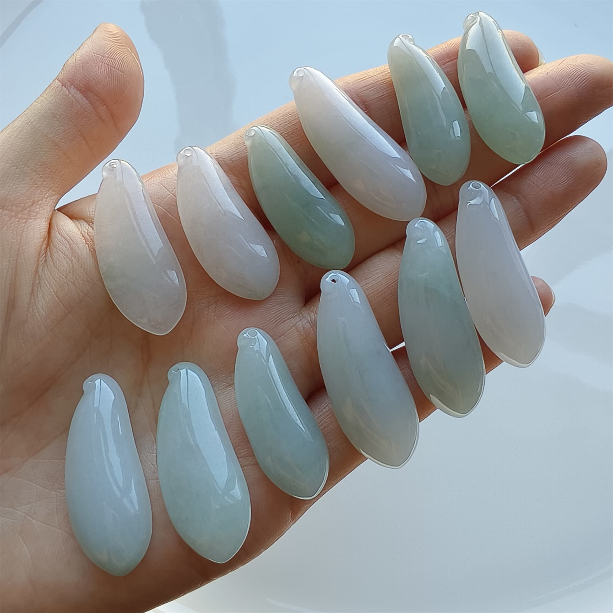 DDP 2pcs 30-38mm Natural Certificated Type A Icy Green White Burmese Jadeite Blessed Melon Amulet Beads