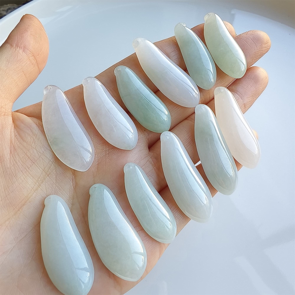 DDP 2pcs 30-38mm Natural Certificated Type A Icy Green White Burmese Jadeite Blessed Melon Amulet Beads