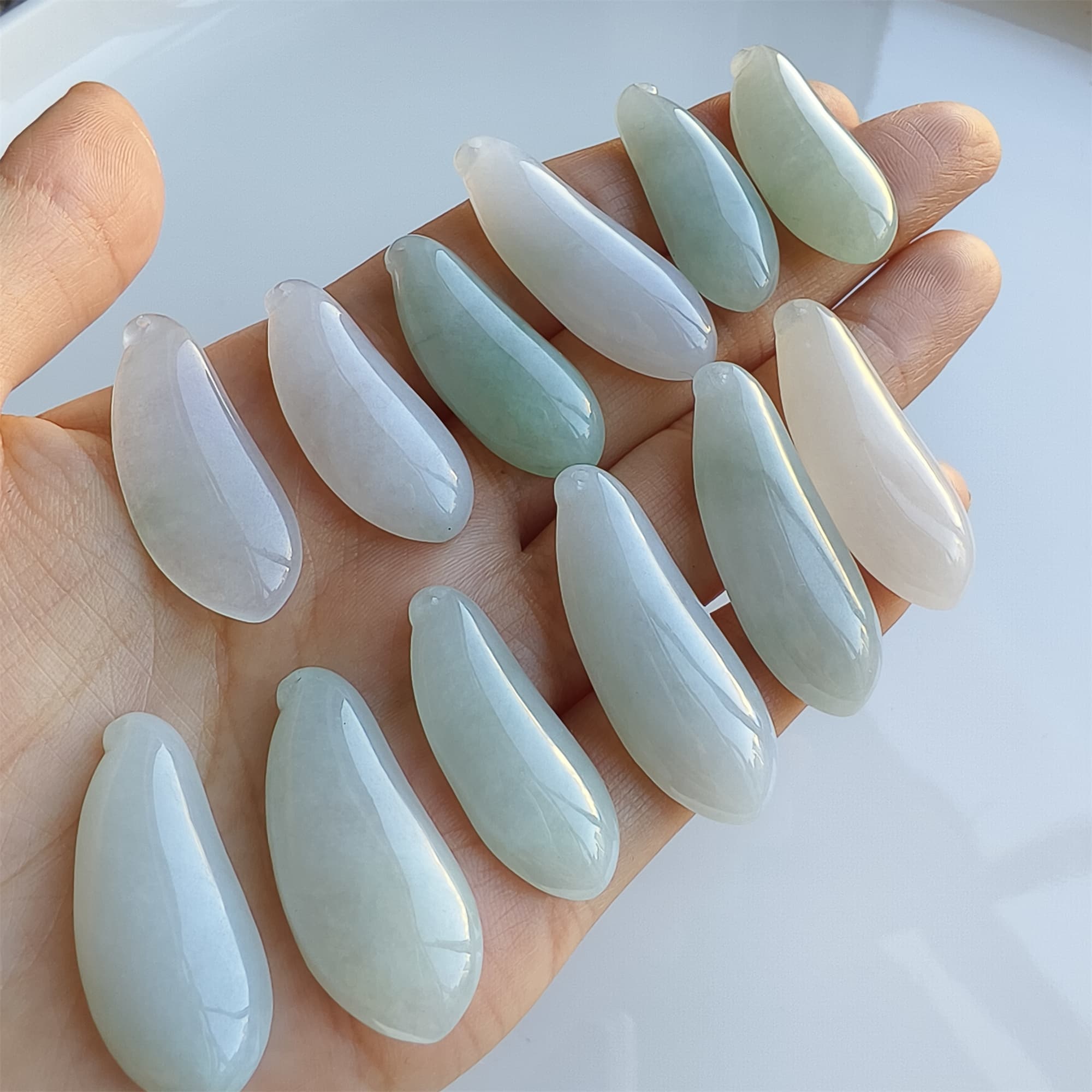 DDP 2pcs 30-38mm Natural Certificated Type A Icy Green White Burmese Jadeite Blessed Melon Amulet Beads
