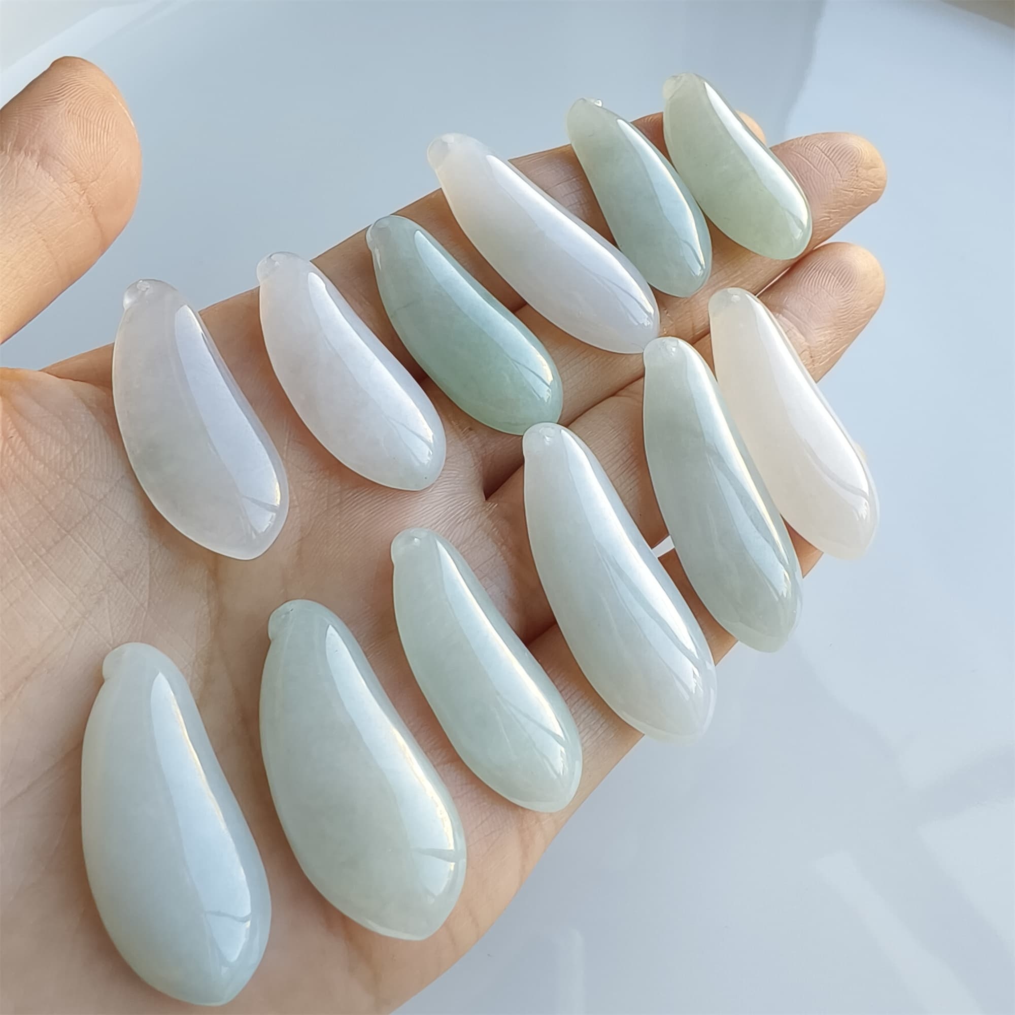 DDP 2pcs 30-38mm Natural Certificated Type A Icy Green White Burmese Jadeite Blessed Melon Amulet Beads