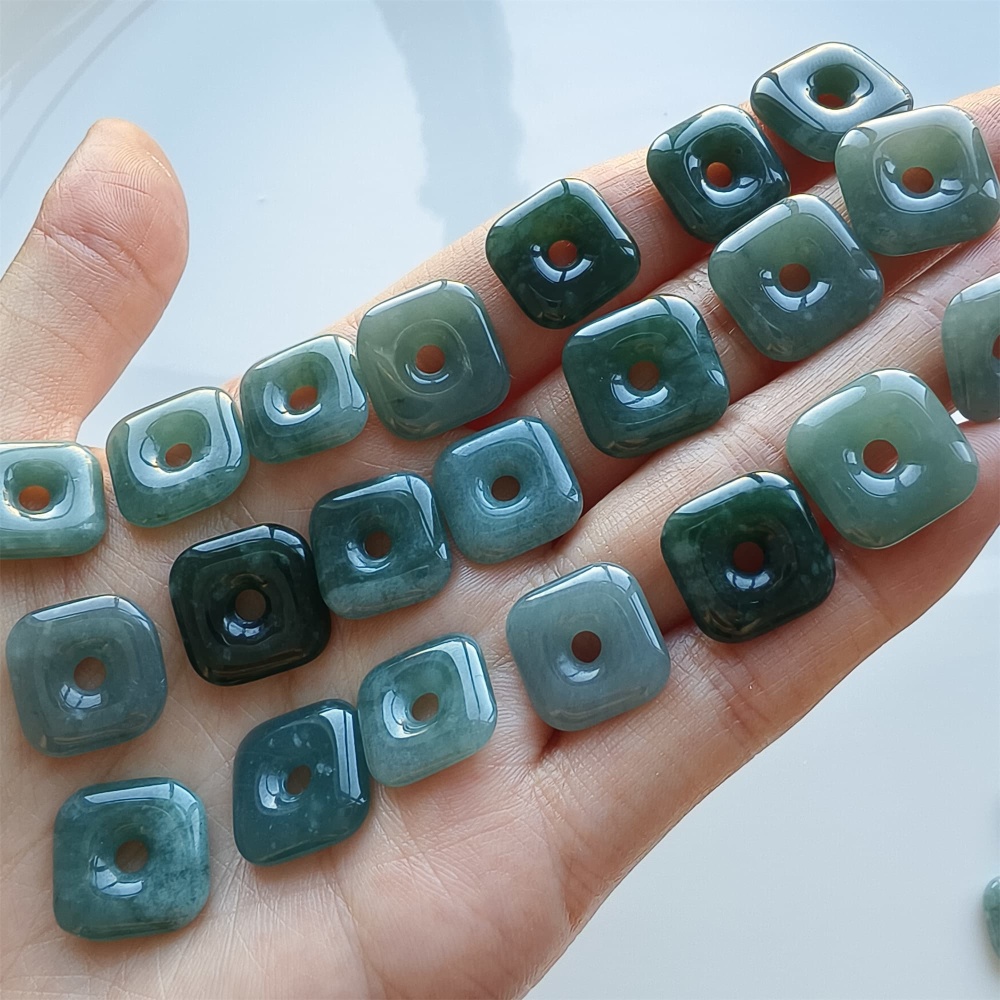DDP 5pcs 13-15mm Natural Certificated Type A Blue Watery Guatemalan Jadeite Square Beads