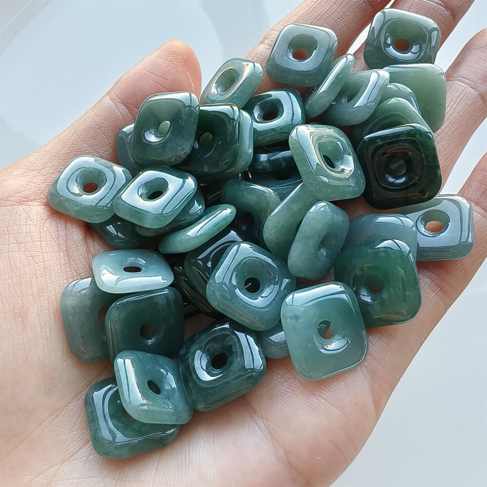 DDP 5pcs 13-15mm Natural Certificated Type A Blue Watery Guatemalan Jadeite Square Beads