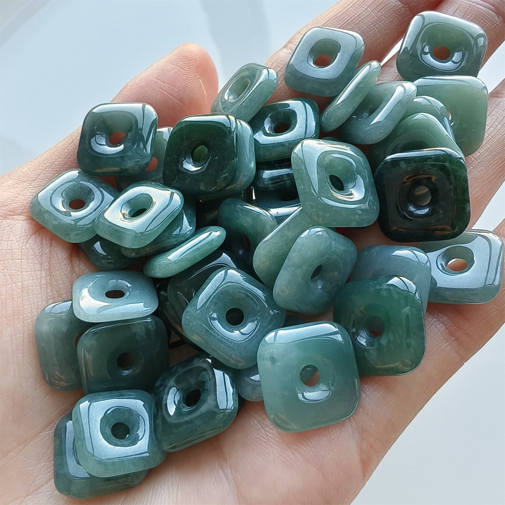 DDP 5pcs 13-15mm Natural Certificated Type A Blue Watery Guatemalan Jadeite Square Beads