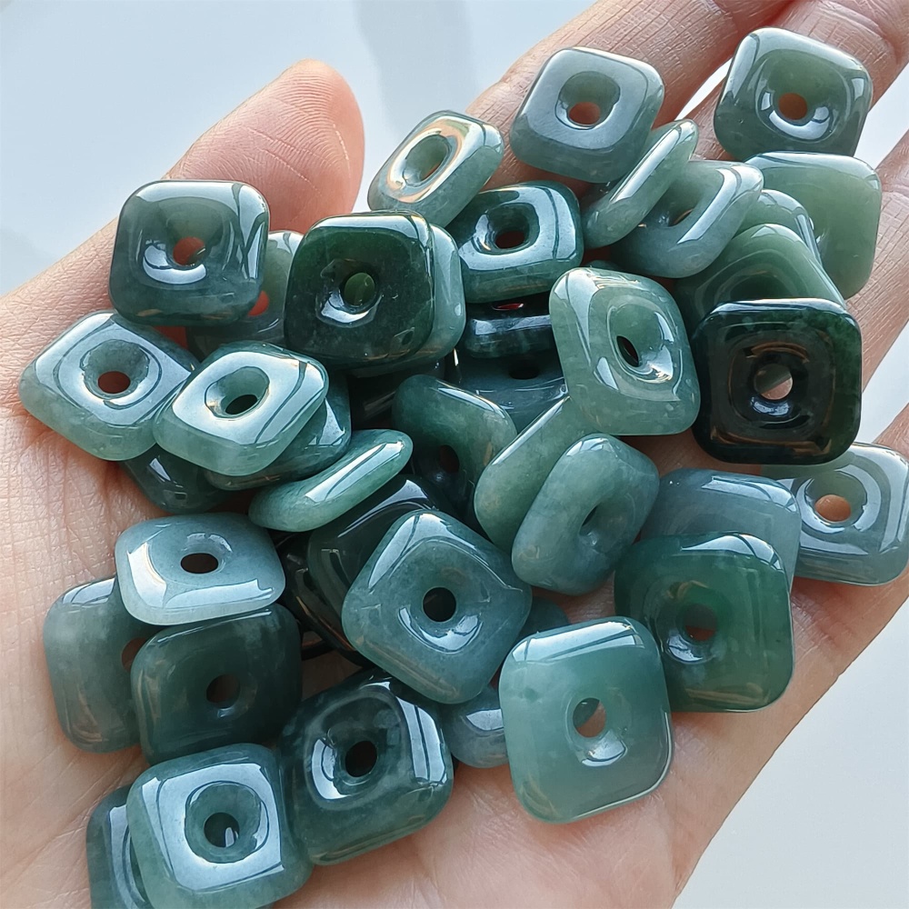 DDP 5pcs 13-15mm Natural Certificated Type A Blue Watery Guatemalan Jadeite Square Beads