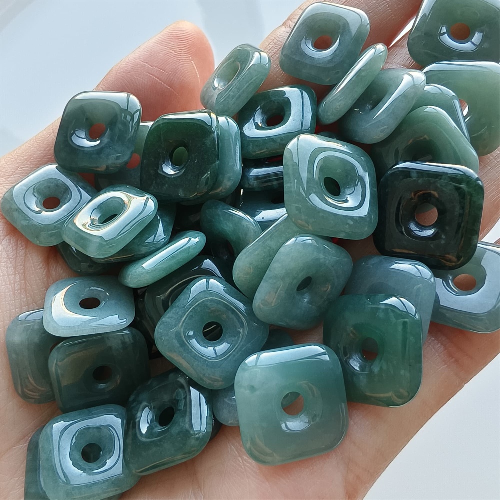 DDP 5pcs 13-15mm Natural Certificated Type A Blue Watery Guatemalan Jadeite Square Beads