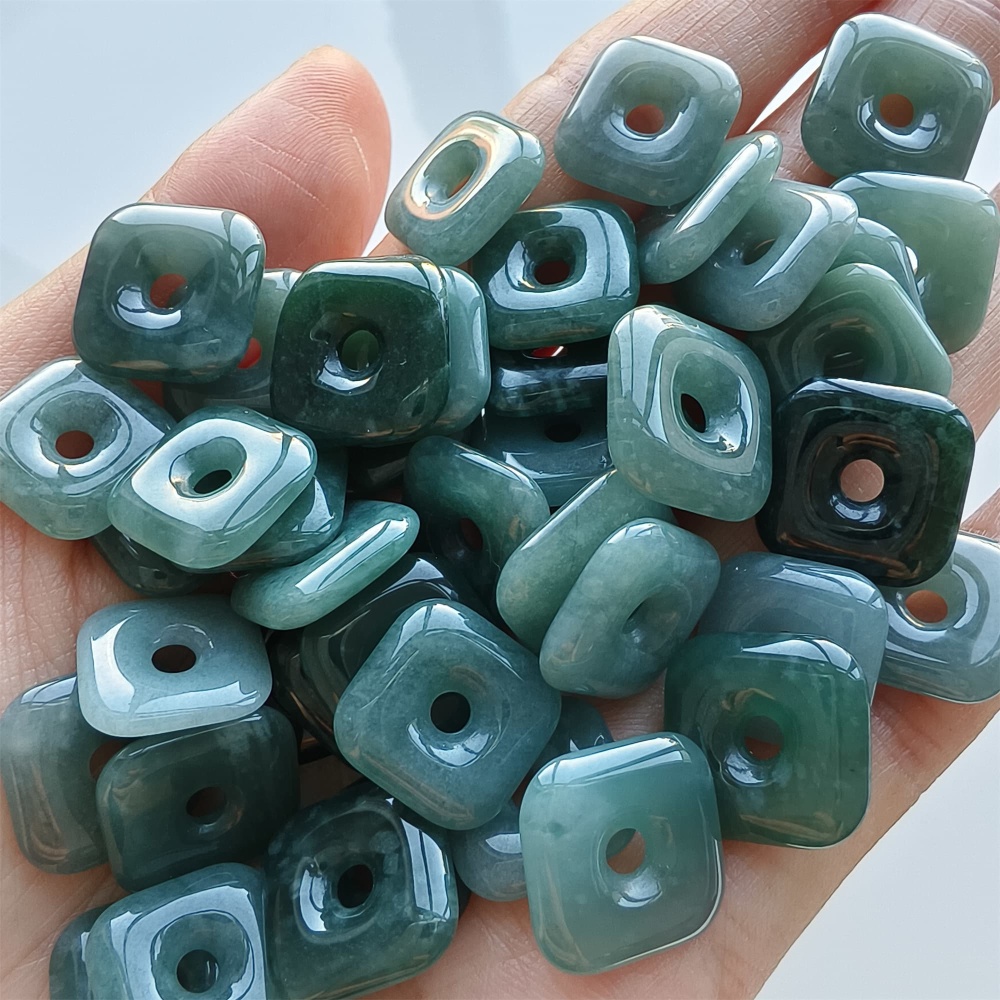 DDP 5pcs 13-15mm Natural Certificated Type A Blue Watery Guatemalan Jadeite Square Beads