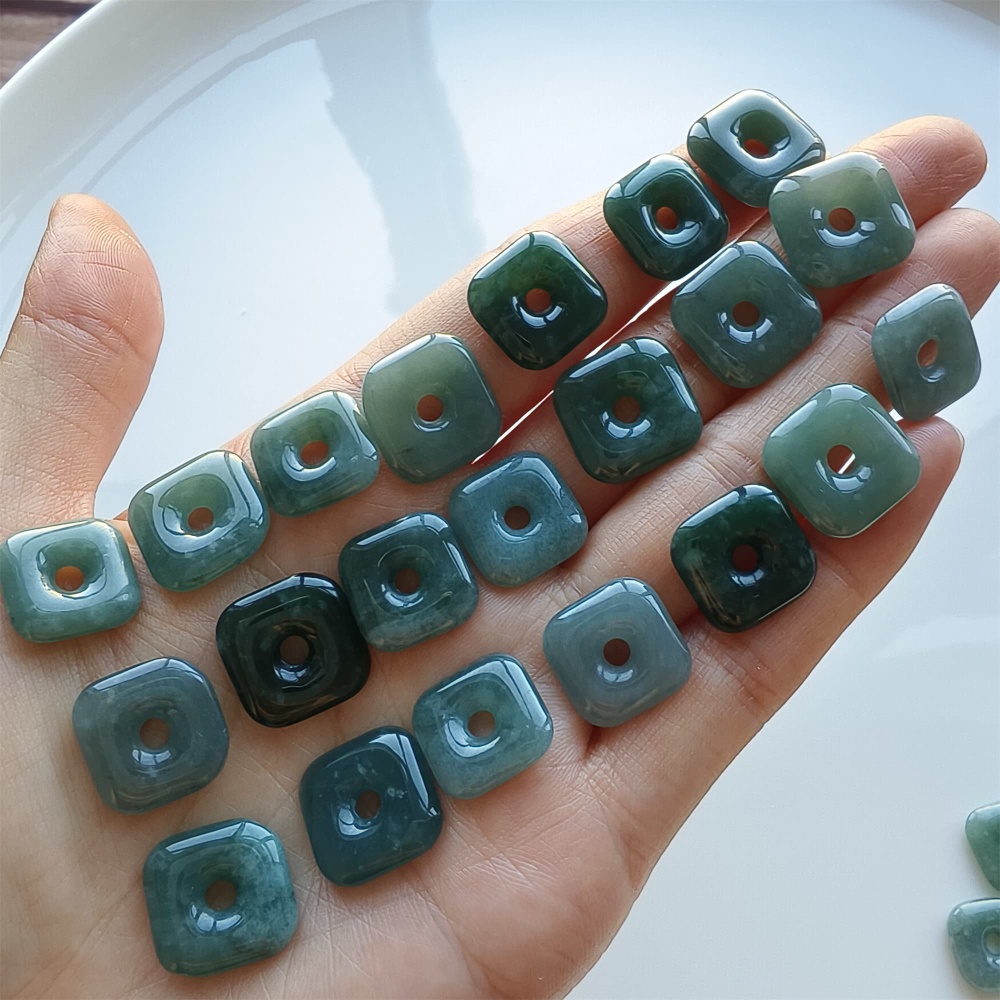 DDP 5pcs 13-15mm Natural Certificated Type A Blue Watery Guatemalan Jadeite Square Beads