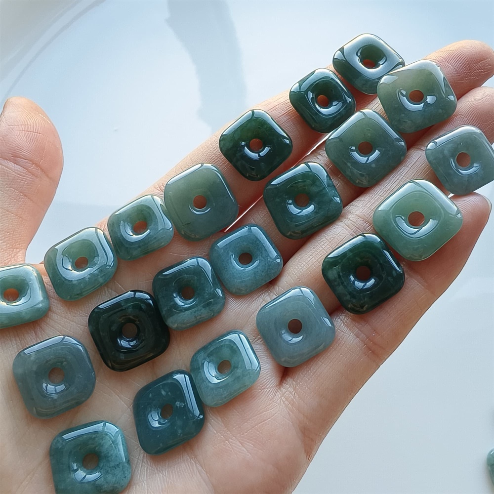 DDP 5pcs 13-15mm Natural Certificated Type A Blue Watery Guatemalan Jadeite Square Beads