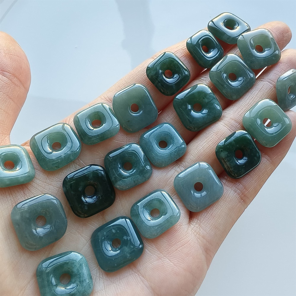 DDP 5pcs 13-15mm Natural Certificated Type A Blue Watery Guatemalan Jadeite Square Beads