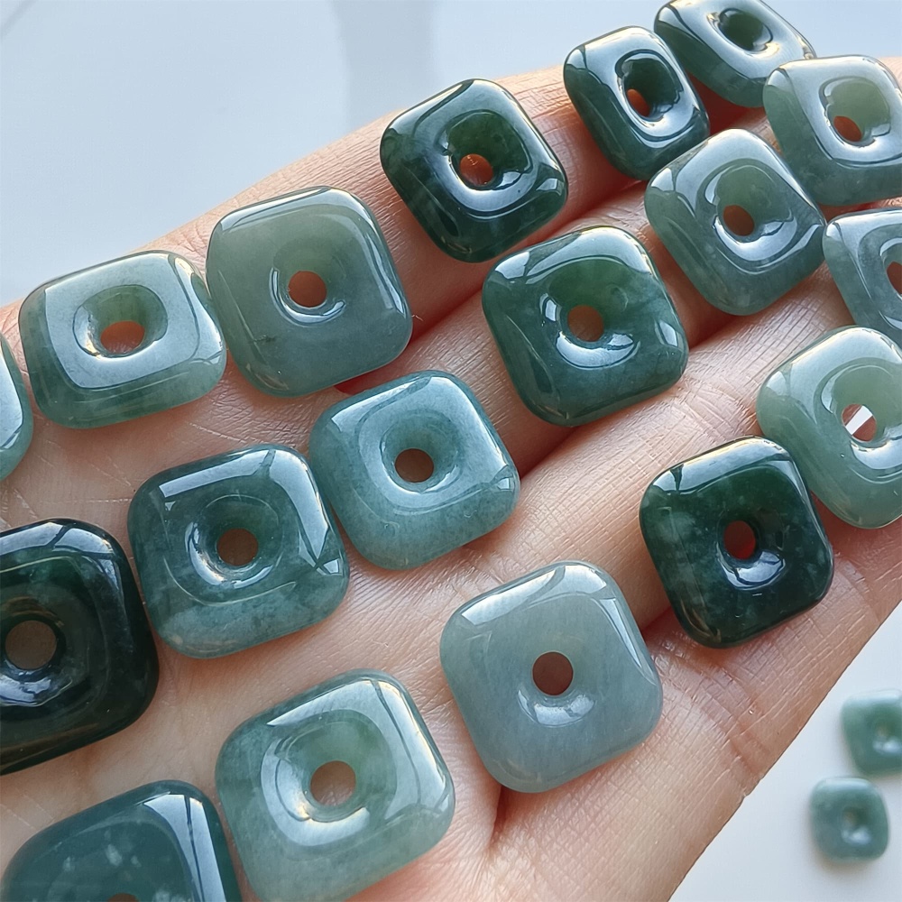 DDP 5pcs 13-15mm Natural Certificated Type A Blue Watery Guatemalan Jadeite Square Beads