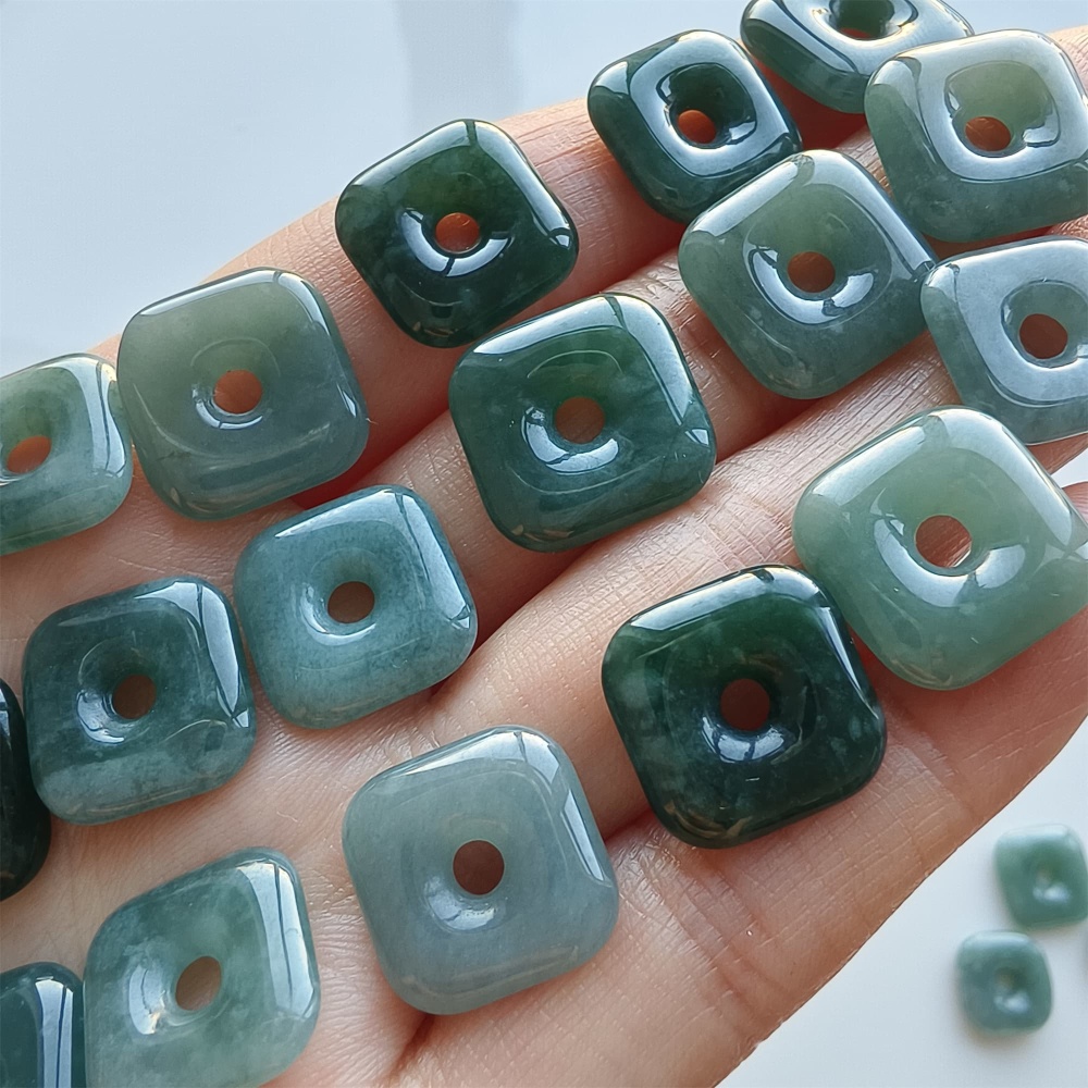 DDP 5pcs 13-15mm Natural Certificated Type A Blue Watery Guatemalan Jadeite Square Beads