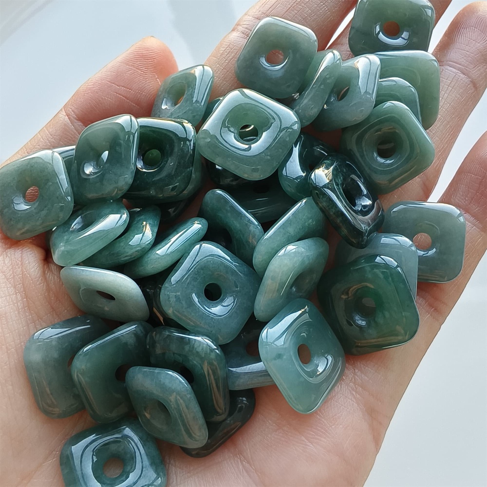 DDP 5pcs 13-15mm Natural Certificated Type A Blue Watery Guatemalan Jadeite Square Beads