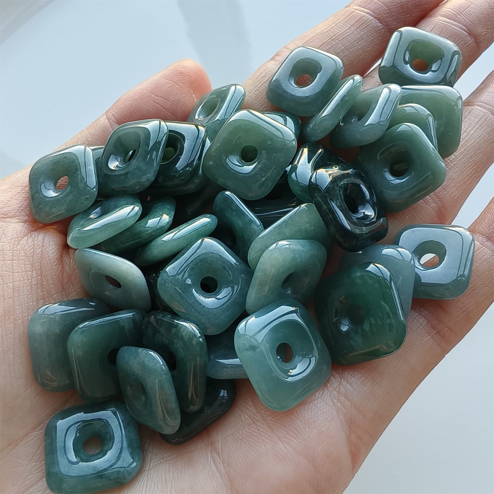 DDP 5pcs 13-15mm Natural Certificated Type A Blue Watery Guatemalan Jadeite Square Beads