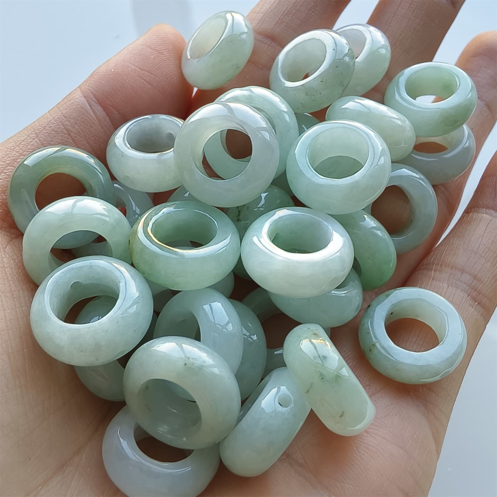 DDP 5pcs 15mm Natural Type A Untreated Green White Burmese Jadeite Donut And Ring Beads