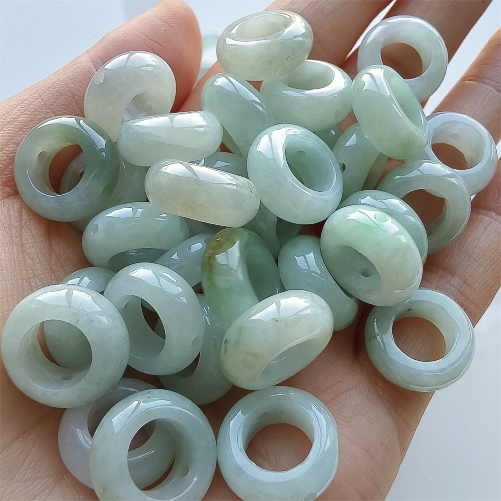 DDP 5pcs 15mm Natural Type A Untreated Green White Burmese Jadeite Donut And Ring Beads