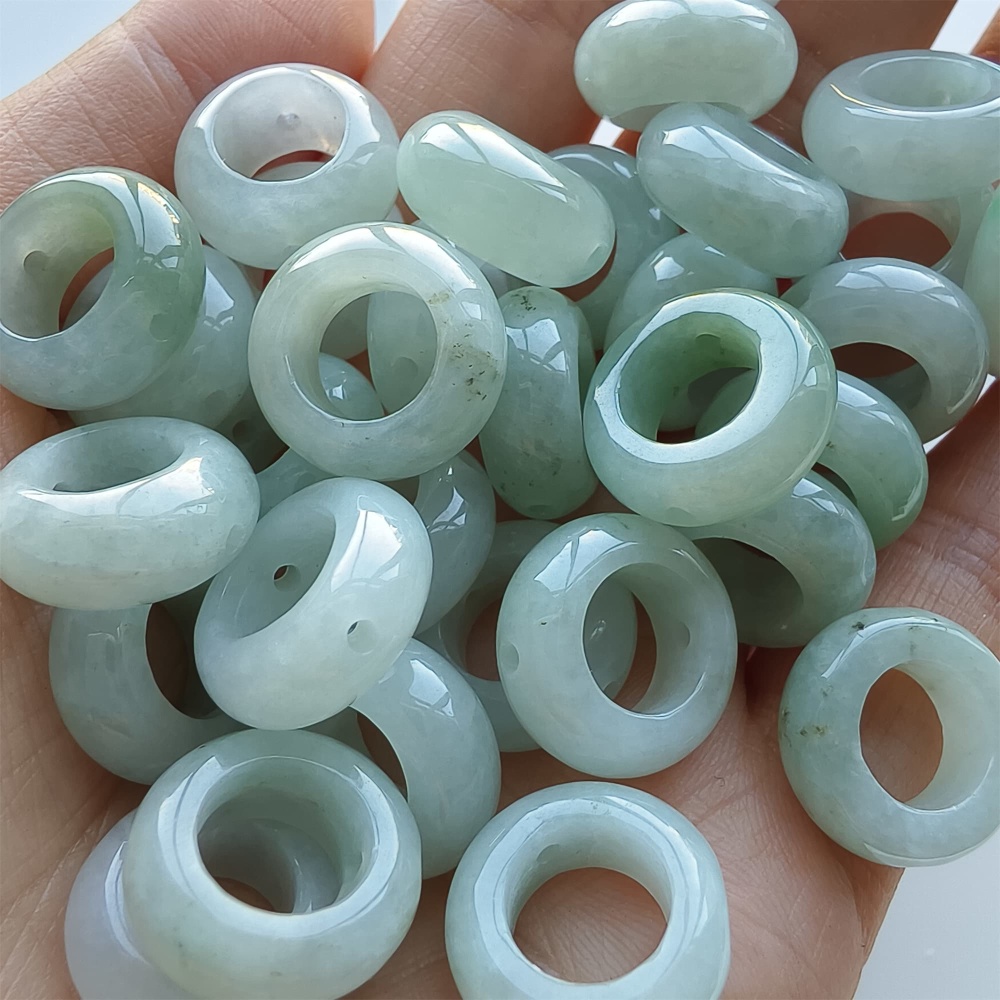 DDP 5pcs 15mm Natural Type A Untreated Green White Burmese Jadeite Donut And Ring Beads