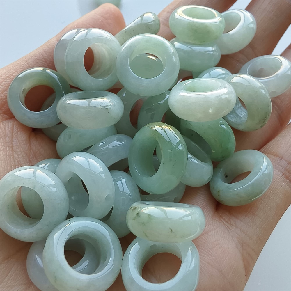 DDP 5pcs 15mm Natural Type A Untreated Green White Burmese Jadeite Donut And Ring Beads