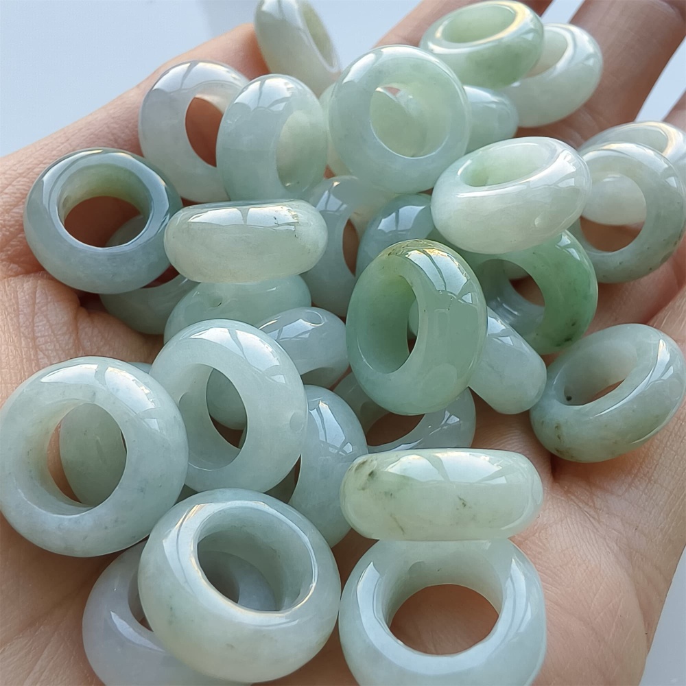 DDP 5pcs 15mm Natural Type A Untreated Green White Burmese Jadeite Donut And Ring Beads