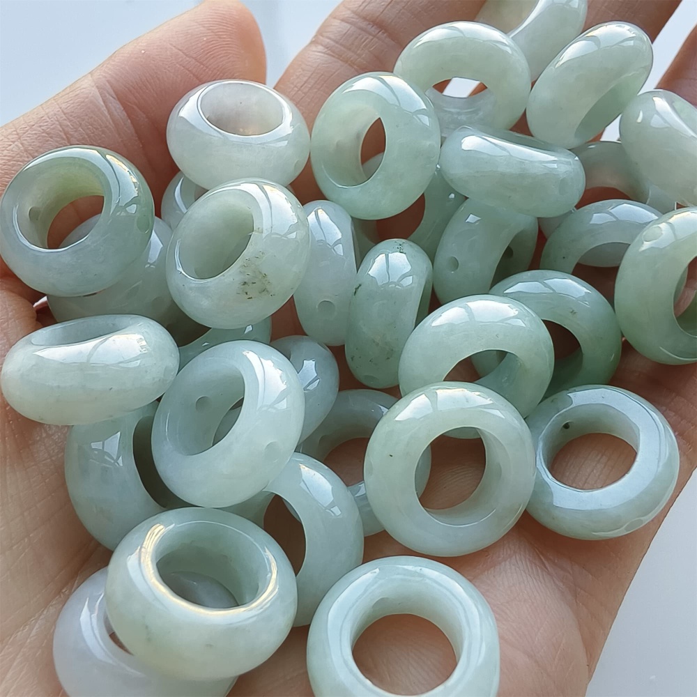 DDP 5pcs 15mm Natural Type A Untreated Green White Burmese Jadeite Donut And Ring Beads