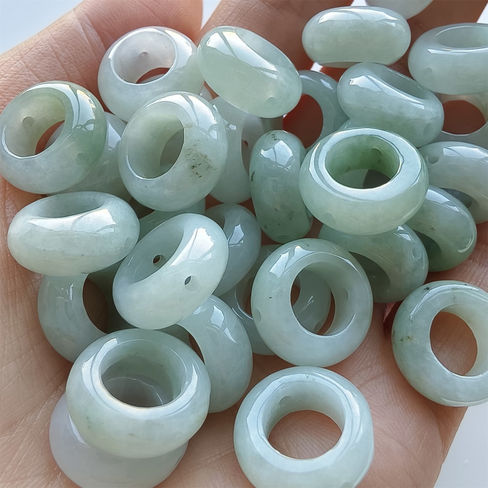 DDP 5pcs 15mm Natural Type A Untreated Green White Burmese Jadeite Donut And Ring Beads