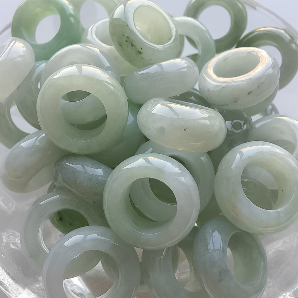 DDP 5pcs 15mm Natural Type A Untreated Green White Burmese Jadeite Donut And Ring Beads
