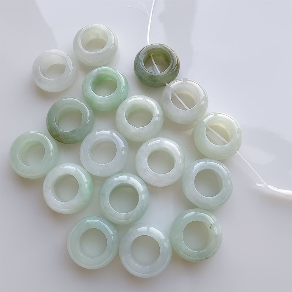 DDP 5pcs 15mm Natural Type A Untreated Green White Burmese Jadeite Donut And Ring Beads