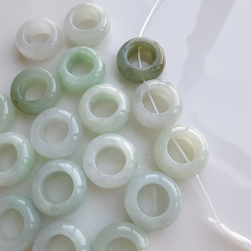 DDP 5pcs 15mm Natural Type A Untreated Green White Burmese Jadeite Donut And Ring Beads