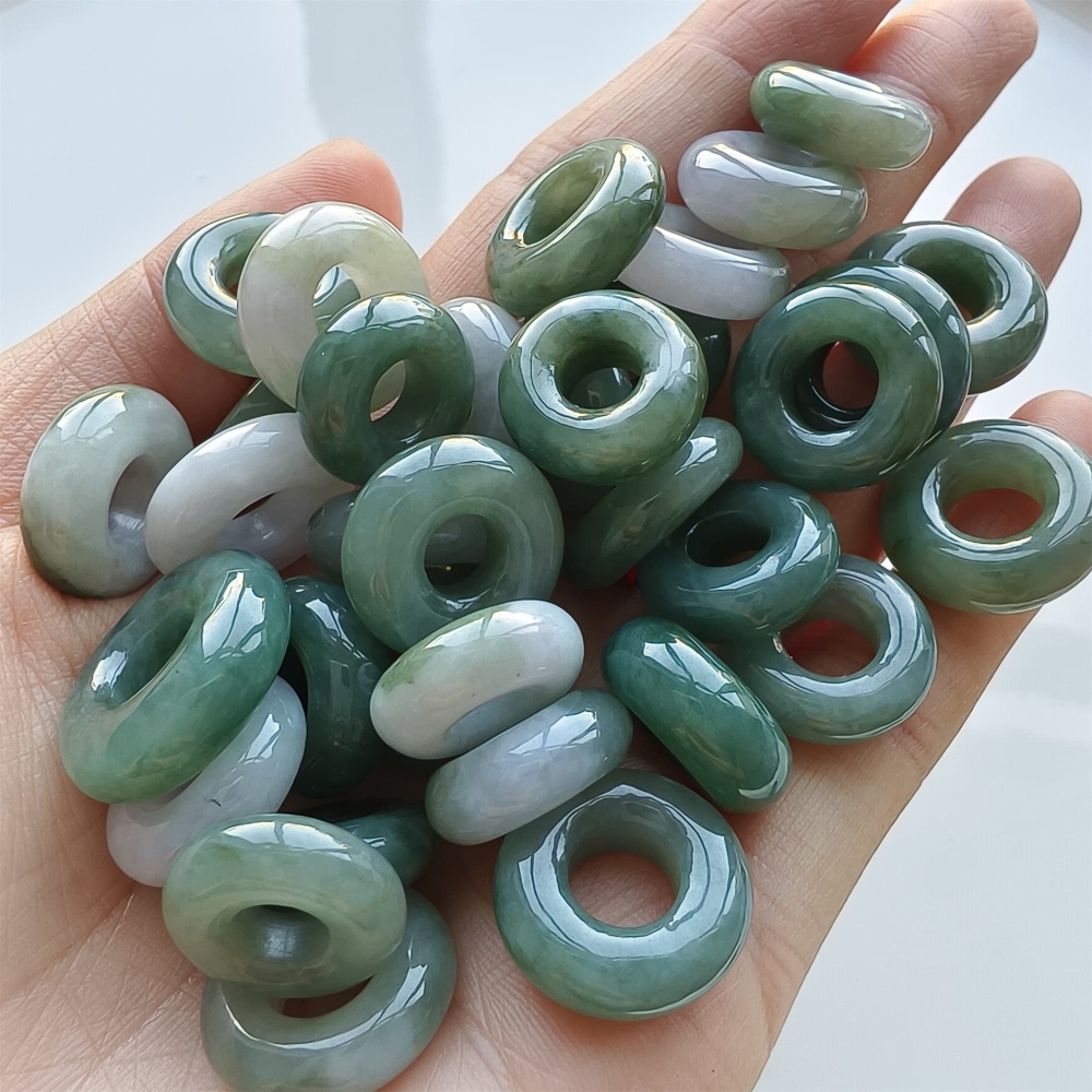 DDP 5pcs 13-18mm Natural Certificated Type A Oil Green Burmese Jadeite Donut And Ring Beads