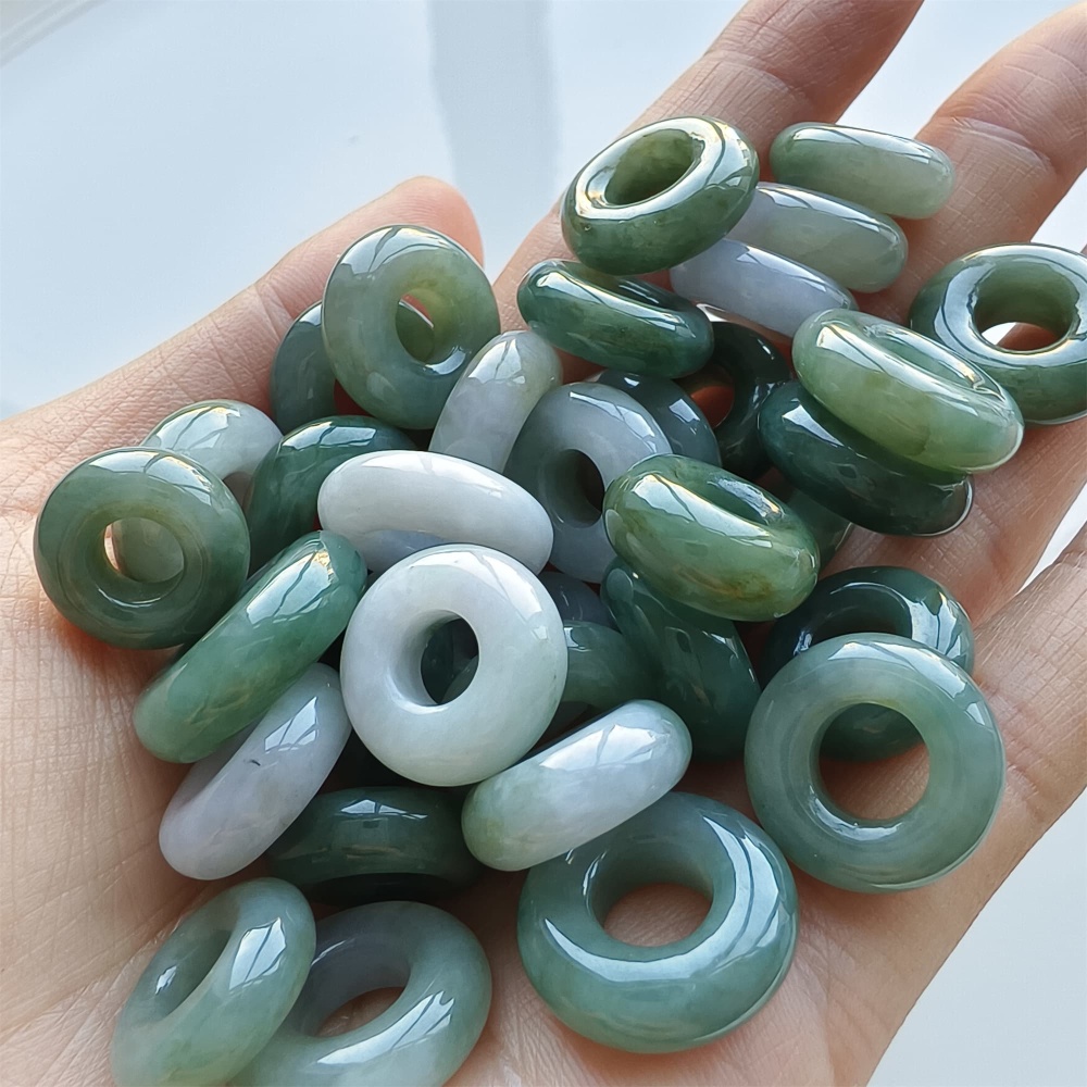 DDP 5pcs 13-18mm Natural Certificated Type A Oil Green Burmese Jadeite Donut And Ring Beads