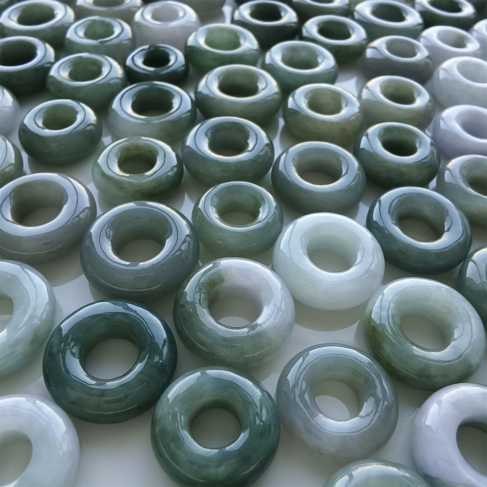 DDP 5pcs 13-18mm Natural Certificated Type A Oil Green Burmese Jadeite Donut And Ring Beads