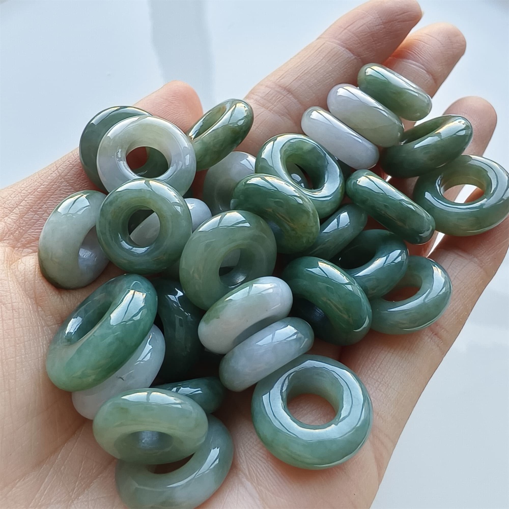 DDP 5pcs 13-18mm Natural Certificated Type A Oil Green Burmese Jadeite Donut And Ring Beads