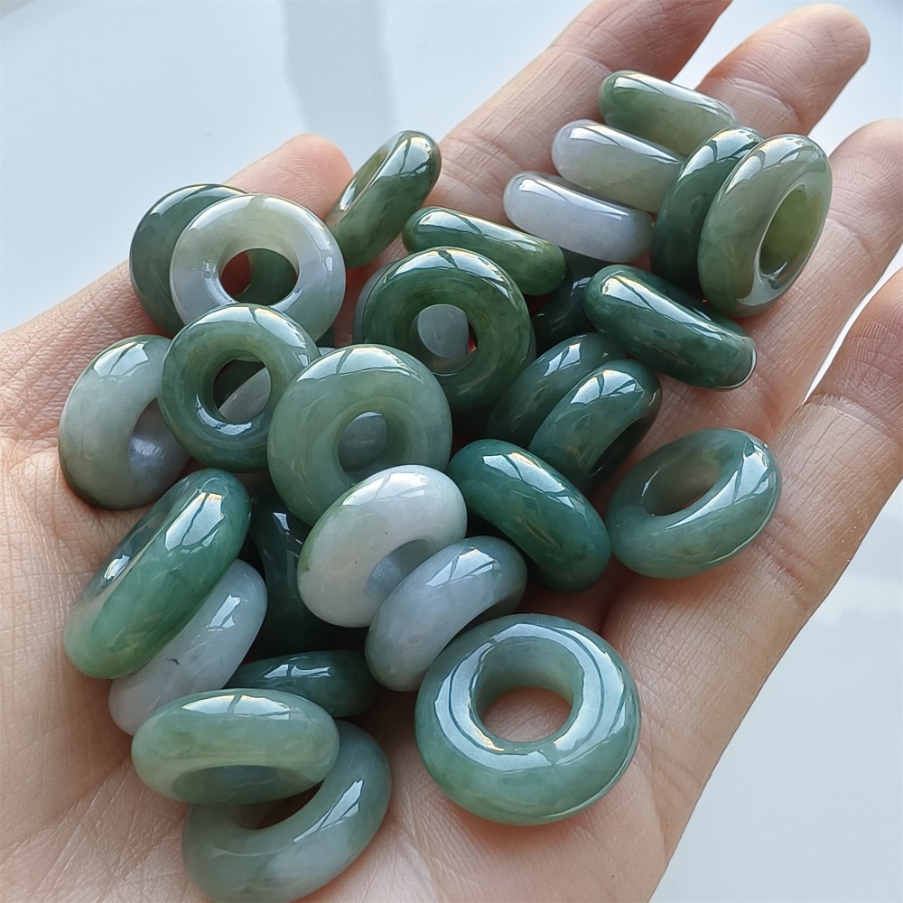 DDP 5pcs 13-18mm Natural Certificated Type A Oil Green Burmese Jadeite Donut And Ring Beads