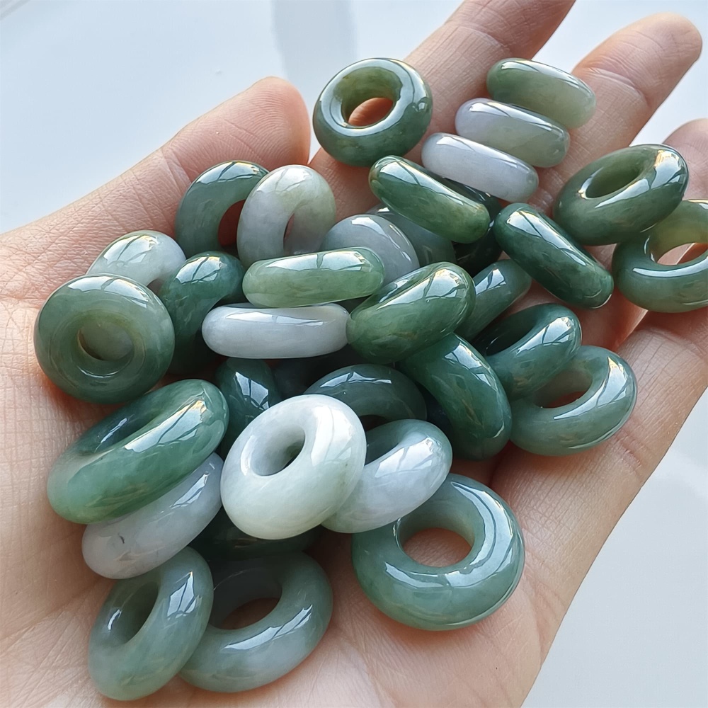 DDP 5pcs 13-18mm Natural Certificated Type A Oil Green Burmese Jadeite Donut And Ring Beads