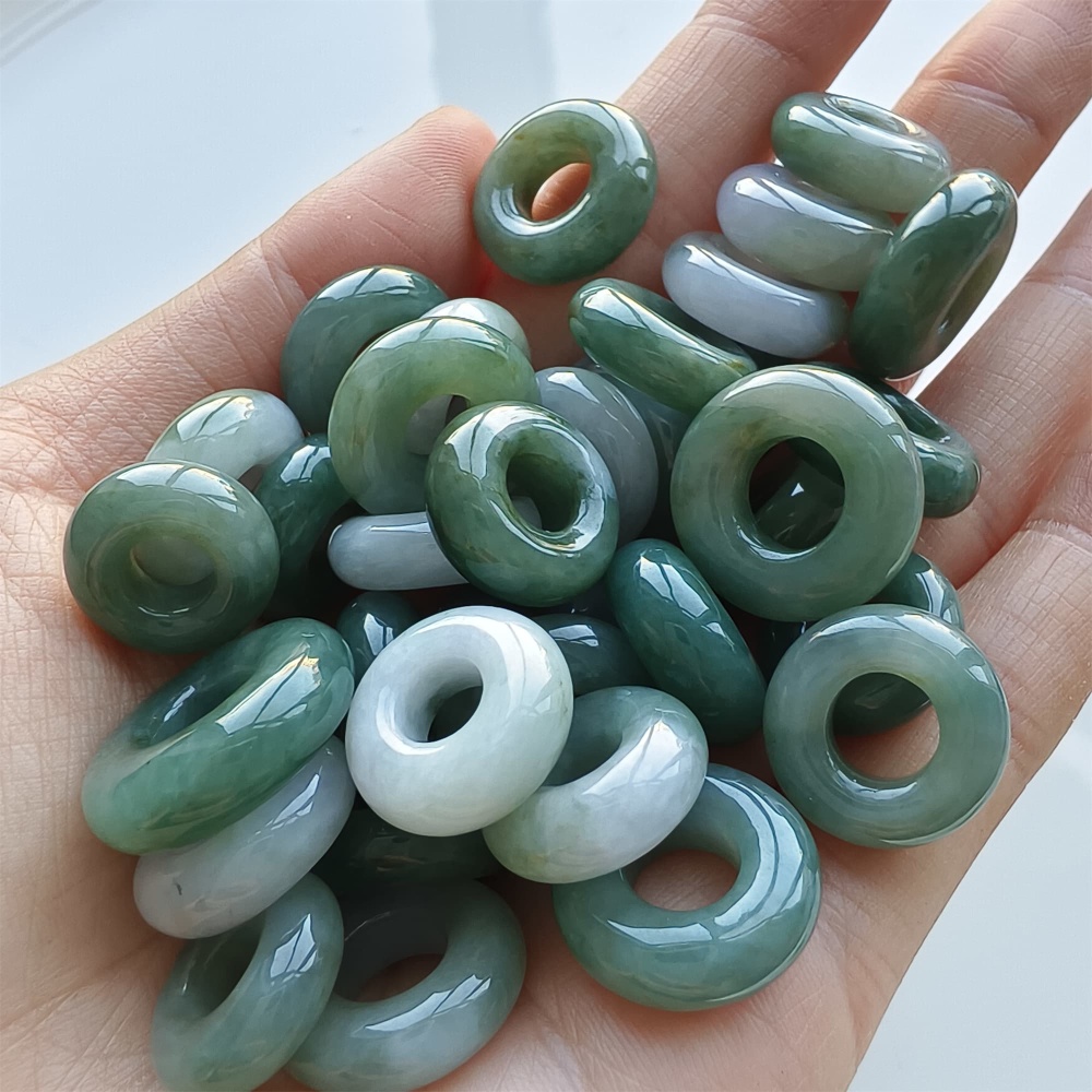 DDP 5pcs 13-18mm Natural Certificated Type A Oil Green Burmese Jadeite Donut And Ring Beads