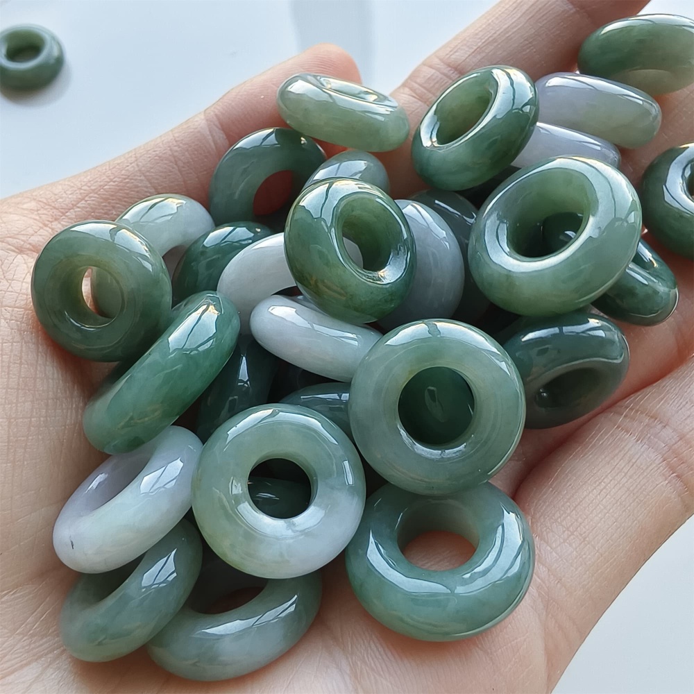 DDP 5pcs 13-18mm Natural Certificated Type A Oil Green Burmese Jadeite Donut And Ring Beads
