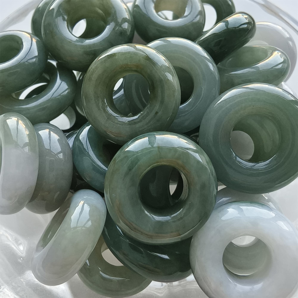 DDP 5pcs 13-18mm Natural Certificated Type A Oil Green Burmese Jadeite Donut And Ring Beads