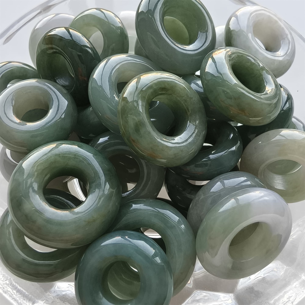 DDP 5pcs 13-18mm Natural Certificated Type A Oil Green Burmese Jadeite Donut And Ring Beads