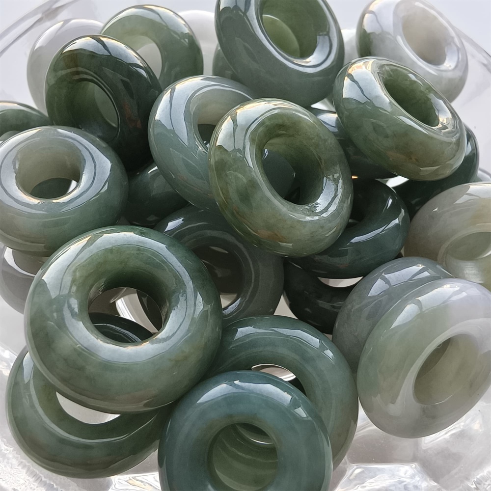 DDP 5pcs 13-18mm Natural Certificated Type A Oil Green Burmese Jadeite Donut And Ring Beads