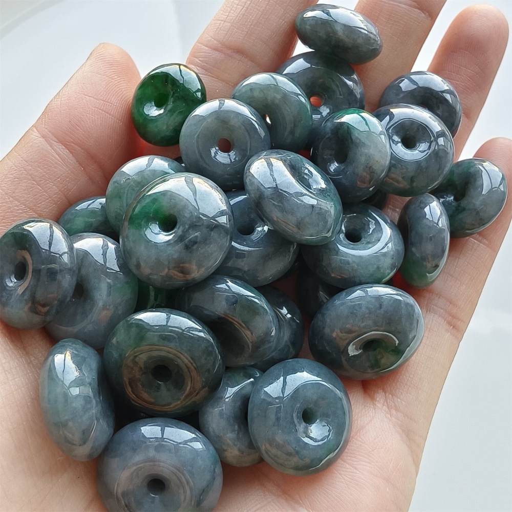DDP 5mm 13-17.5mm Natural Type A Untreated Black Chicken Species Green Burmese Jadeite Safety Buckle Beads