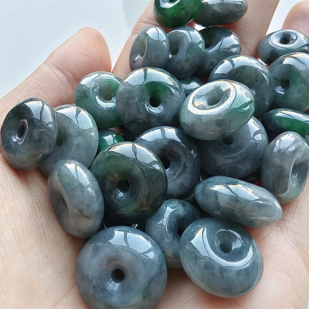 DDP 5mm 13-17.5mm Natural Type A Untreated Black Chicken Species Green Burmese Jadeite Safety Buckle Beads