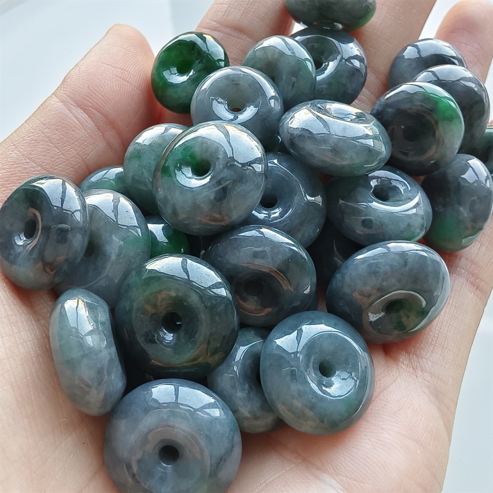 DDP 5mm 13-17.5mm Natural Type A Untreated Black Chicken Species Green Burmese Jadeite Safety Buckle Beads